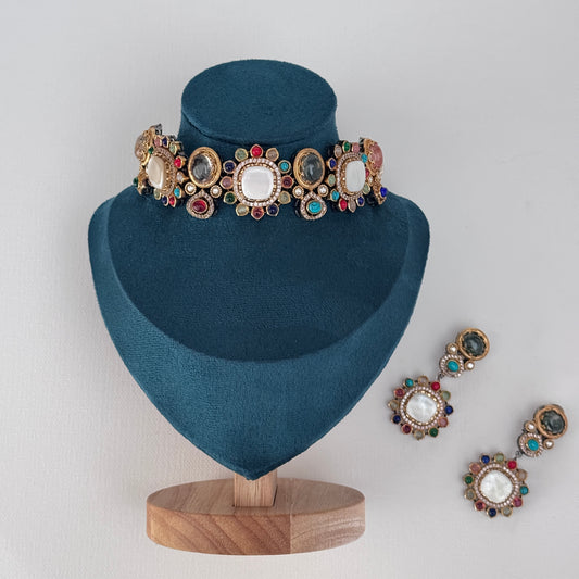 The Amira Mosaic Set - full necklace and earring set display