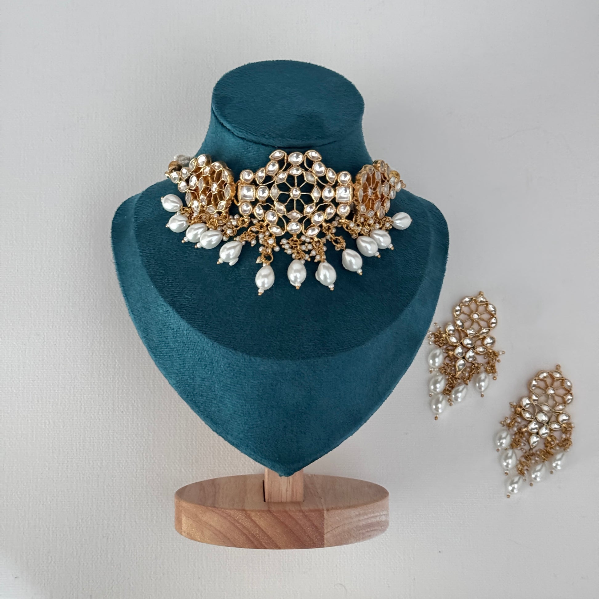 The Aaravi Gold Bloom Choker Set - full necklace and earring set
