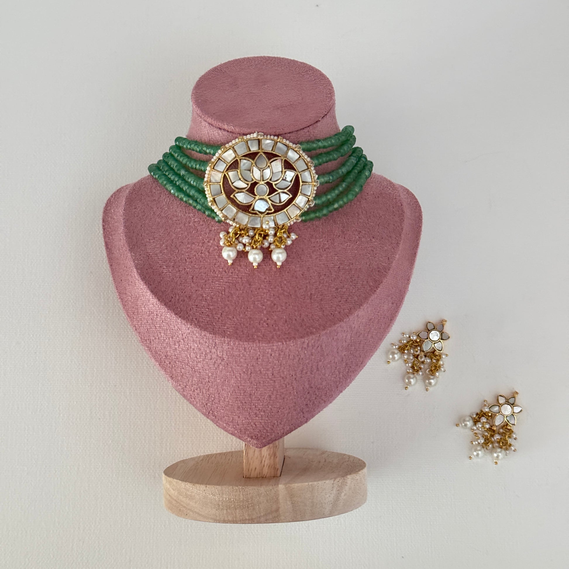 The Aarya Emerald Choker Set - full jewellery set with earrings