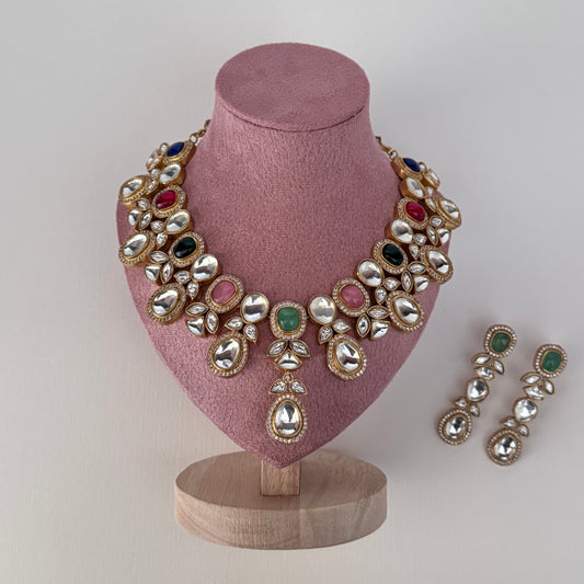 The Celeste Kundan Set - luxury necklace with gemstones and gold finish