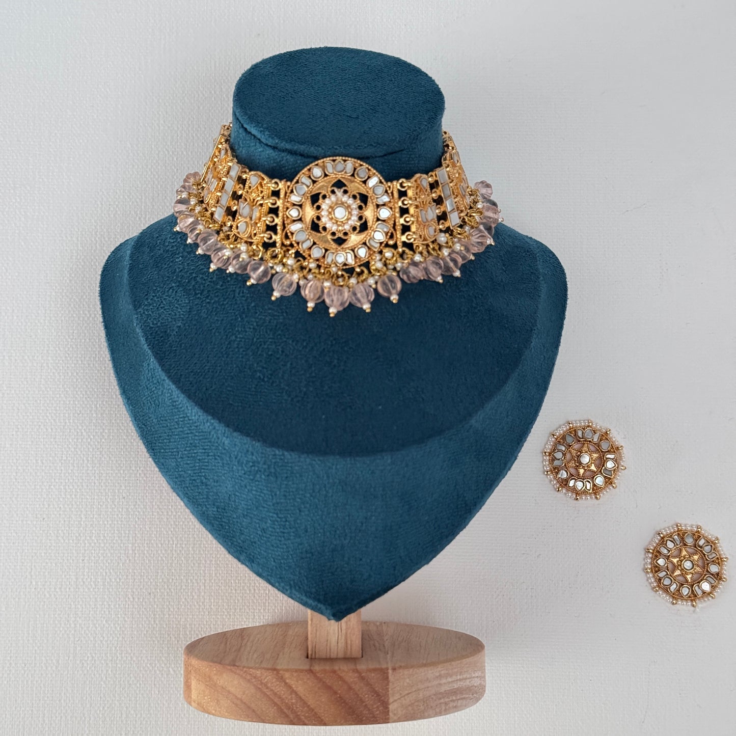 The Noor Crescent Set - full necklace and earring set display